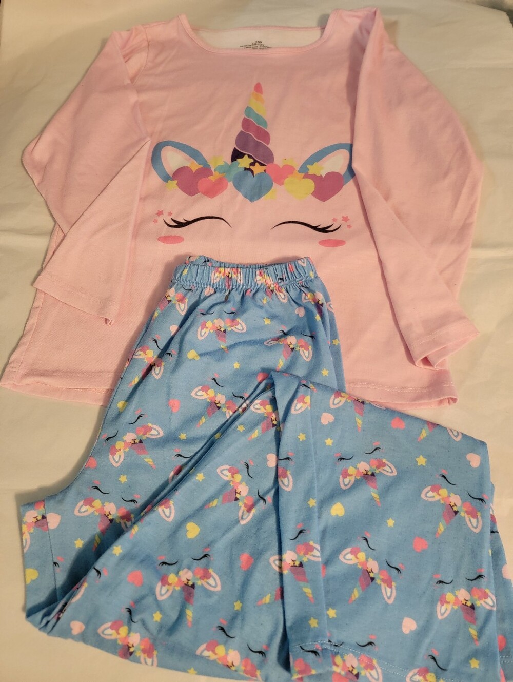 Girl's Unicorn Pajama Set In Soft Pastels Of Pink And Blue